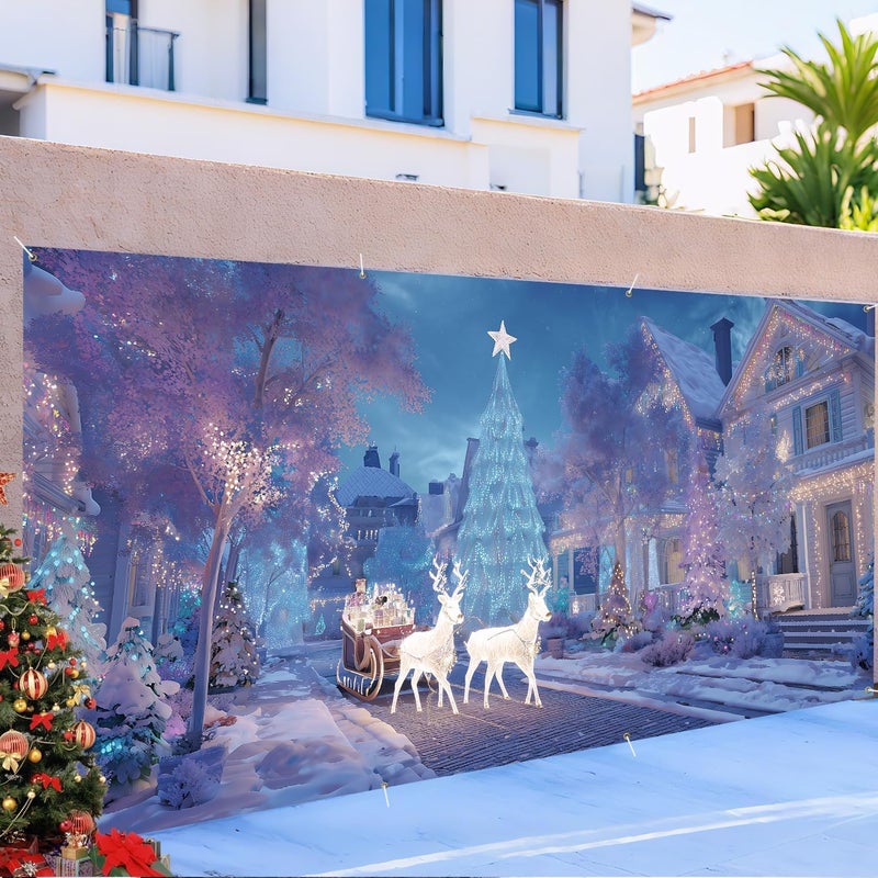 ANNA QUEEN Christmas Sleigh Ride Under the Stars Garage Door Banner 6 x 13FT, Winter Scene with Santa and Reindeer, Outdoor Garage Decoration for Parties Home Decor - Image 5
